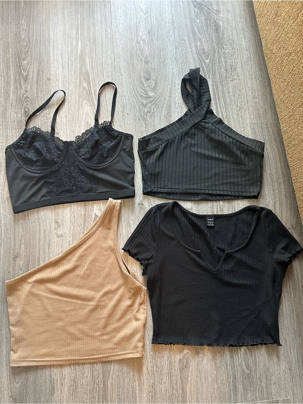 SHEIN Assorted Women’s Ribbed & Lace Cropped Tops - Black and Tan set